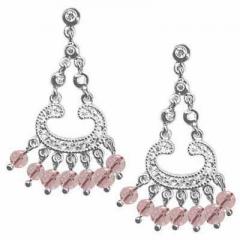 Celebrity Sterling Silver Chandelier Earrings with Simulated Diamond CZ and Soft Pink CZ Beads